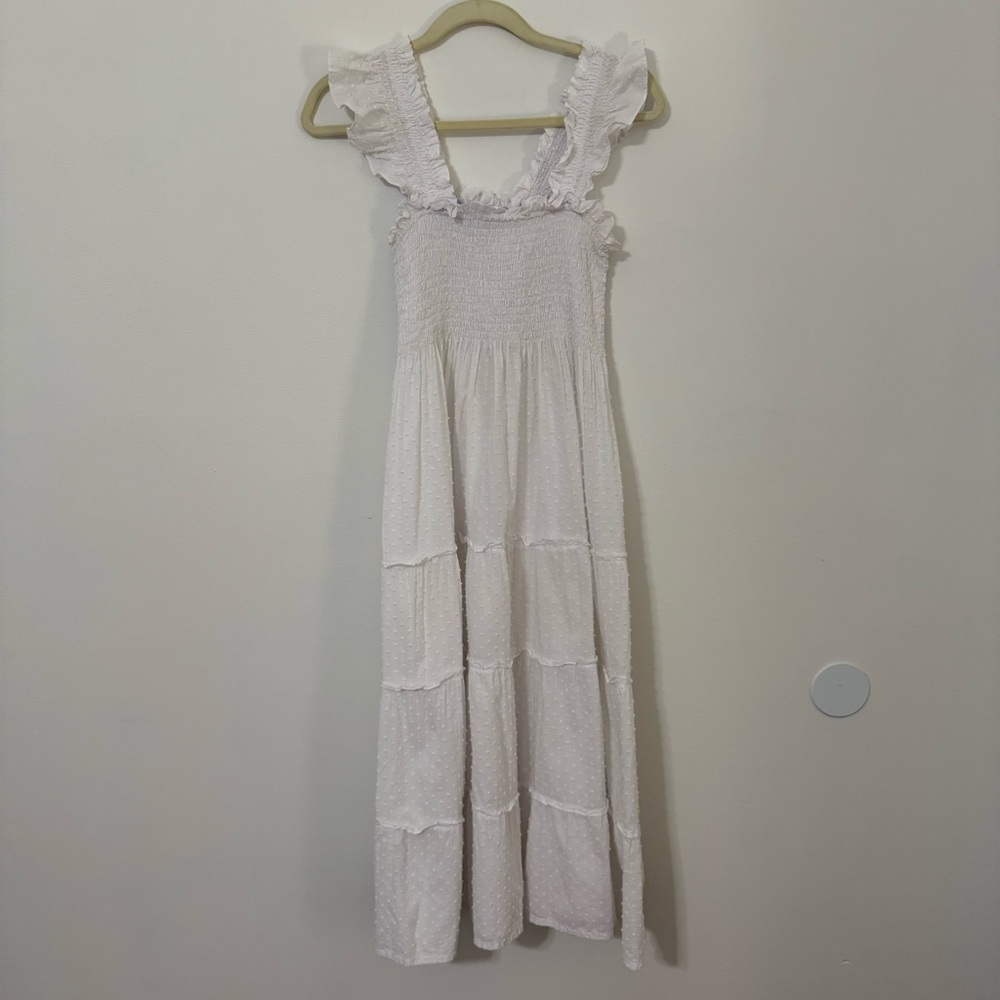 Hill House White Ruffled Maxi Dress Size S